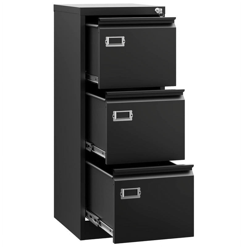 A4 3 Drawer Steel Filing Cabinet Black