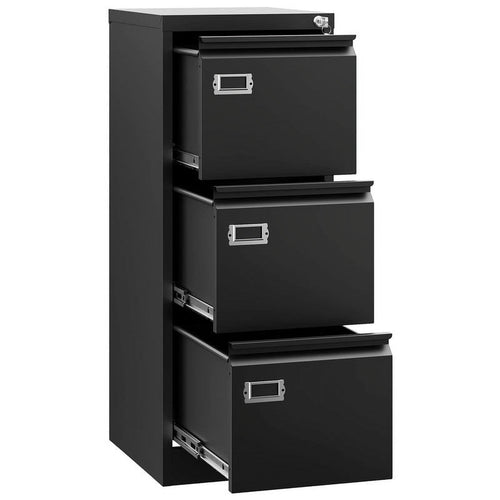 A4 3 Drawer Steel Filing Cabinet Black