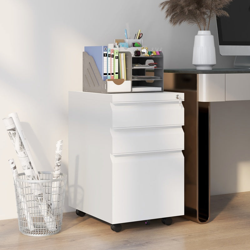 A4 3 Drawer Steel Filing Cabinet White